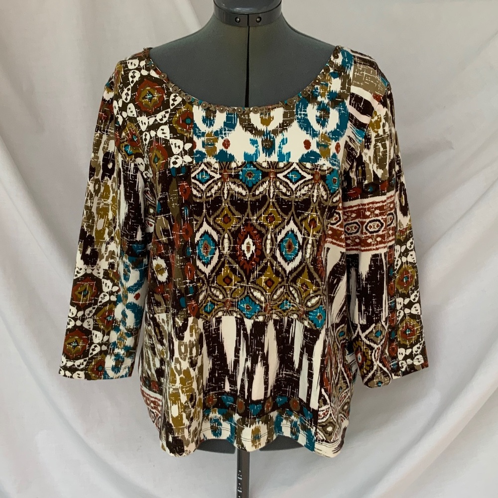 Ruby Rd top multicolored brown teal red black size XL